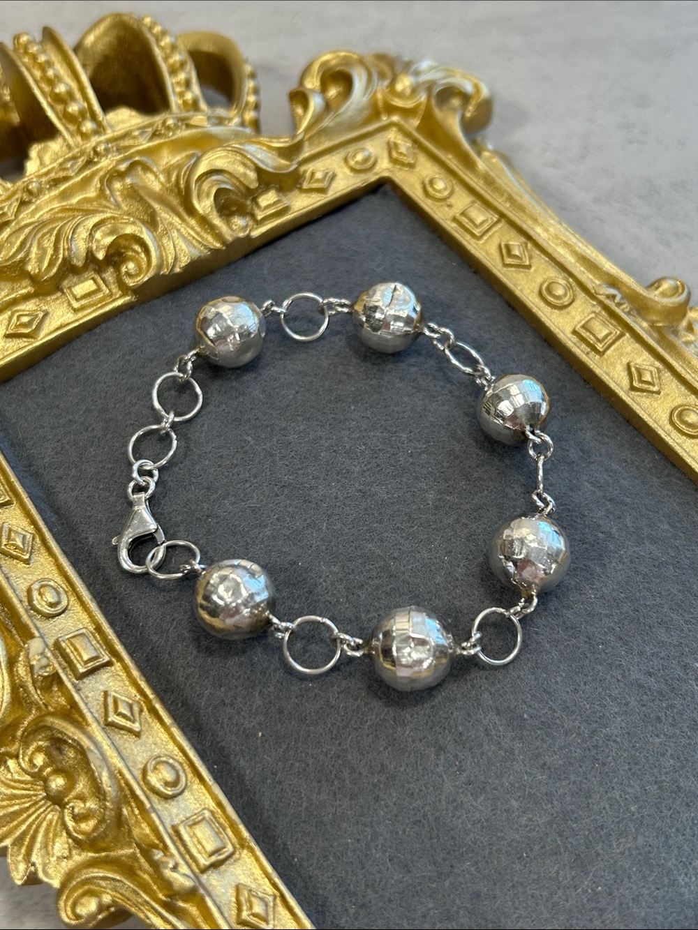 925 Sterling Silver Faceted Bead Bracelet - Silver